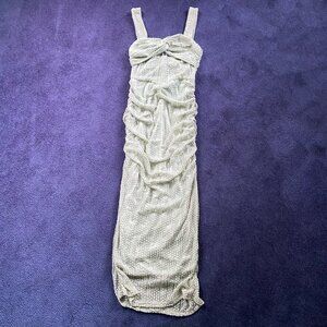 ✨ Ruched Sage Green Textured Midi Dress, Elegant & Flattering Fit Sz S